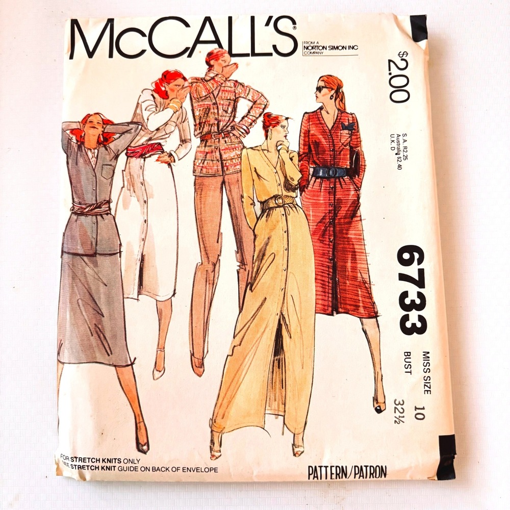 McCall's 6733 RARE Knit Capsule Shirt Dress Top Skirt Pants Sz 10 Vtg 70s Uncut
